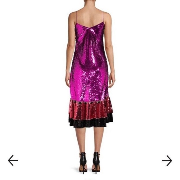 NWT SACHIN + BABI Hot Pink Purple Black  Sequin Ruffle Flounce Hem Midi Dress - Picture 6 of 8